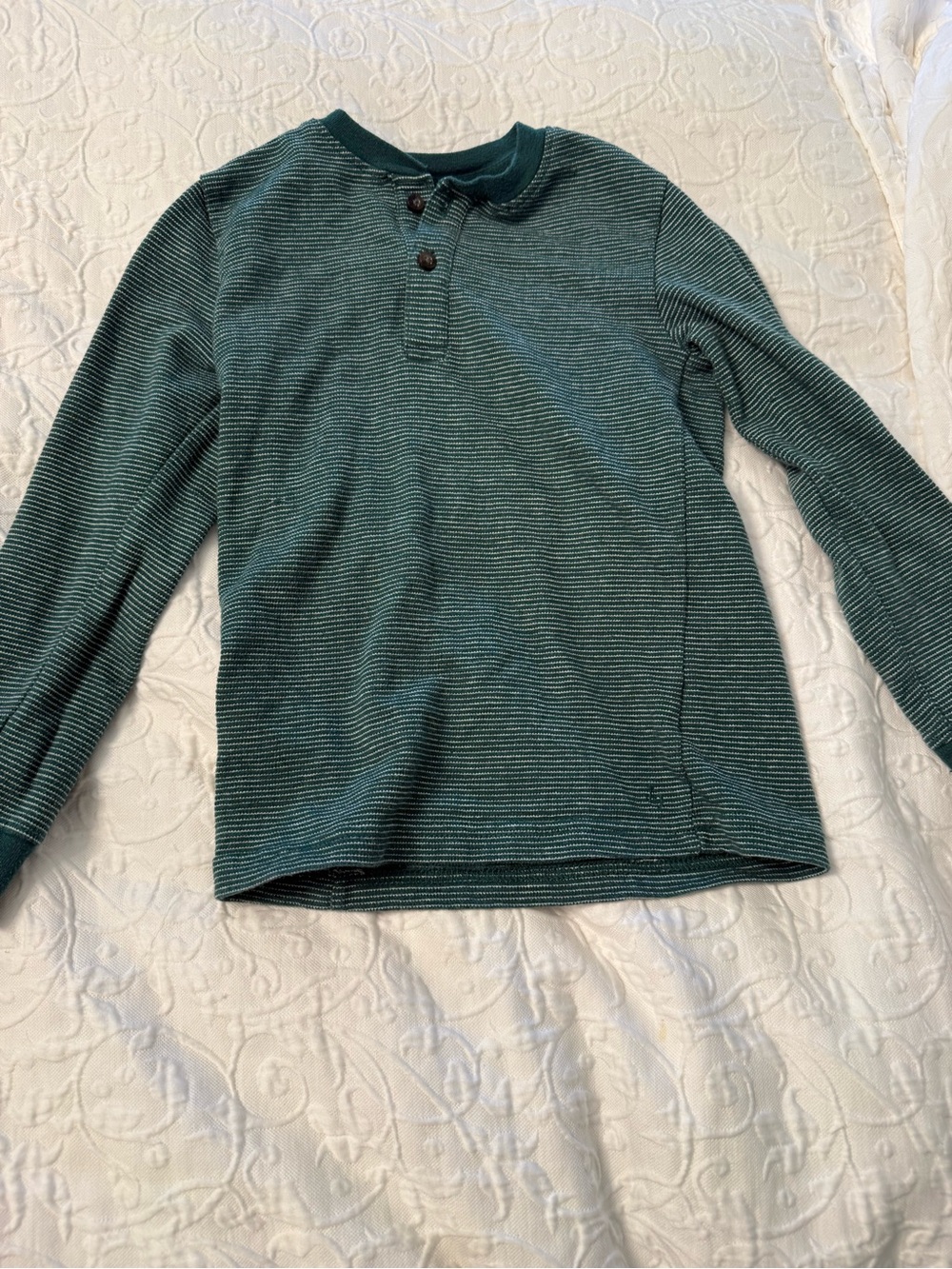 Janie and Jack Long-Sleeve Henley in Dark Green Stripe